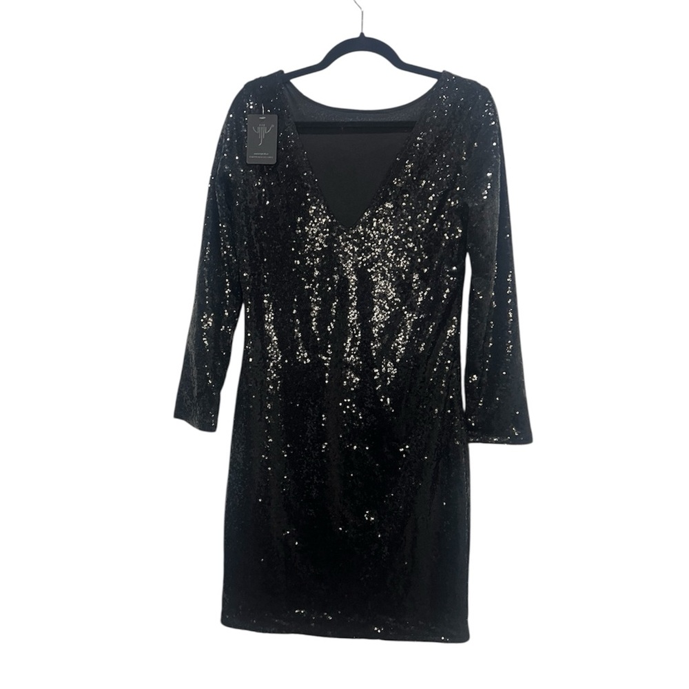 Elegant Black Sequin Dress long sleeve XL NWT